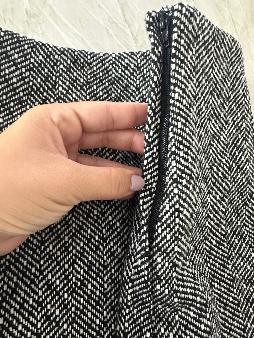 Classic Herringbone Mini Skirt in Black and White H&M